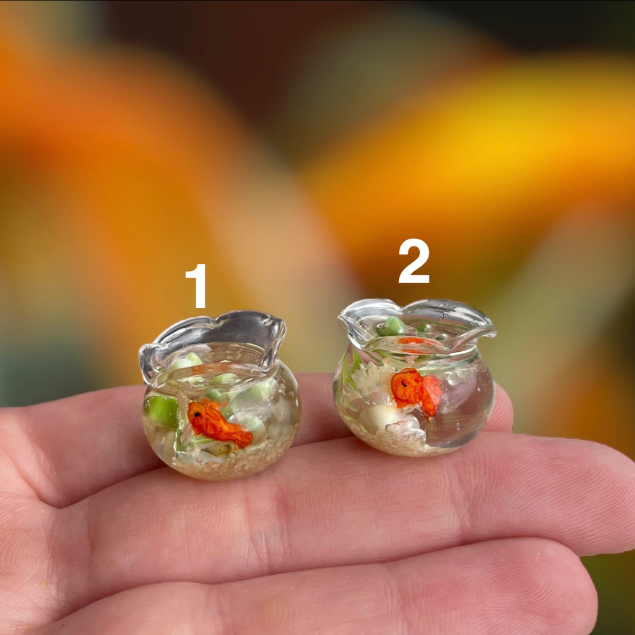 1:12 Vissenkom van echt glas met plantjes en goudvis