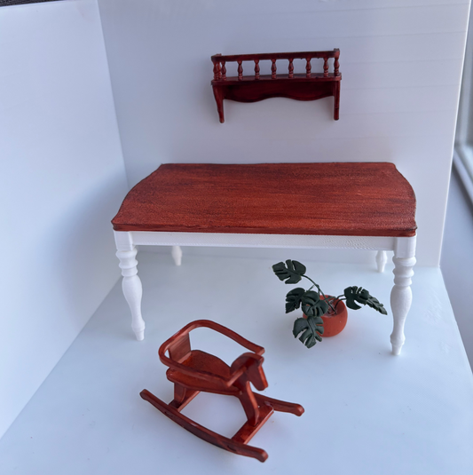1:12 Eettafel bruin - Handgemaakt - Poppenhuis